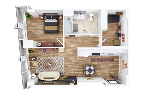 Floor plan for 1 bed, 1 bath, 730 sqft